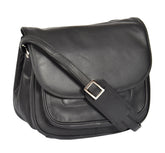 A1 FASHION GOODS Womens Soft BLACK Leather Multi Zip Pockets Shoulder Bag Large Classic Flap Over Cross Body Bag - A95